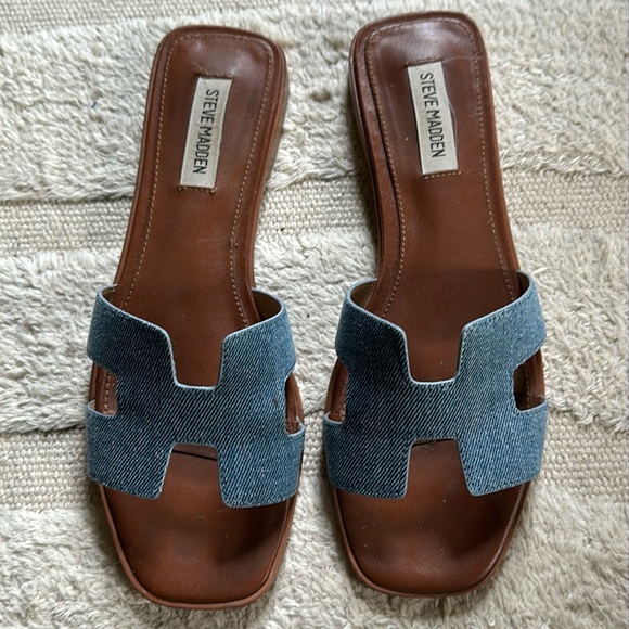 Steve Madden Denim Flat Slide Sandals 9.5 - Picture 3 of 7